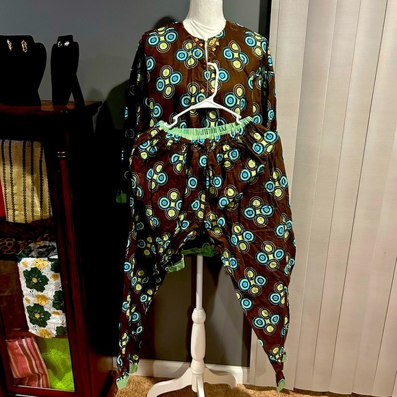 African Men's Clothing Traditional 2 Piece Embroidered Suit Shirt Pants - Picture 4 of 8